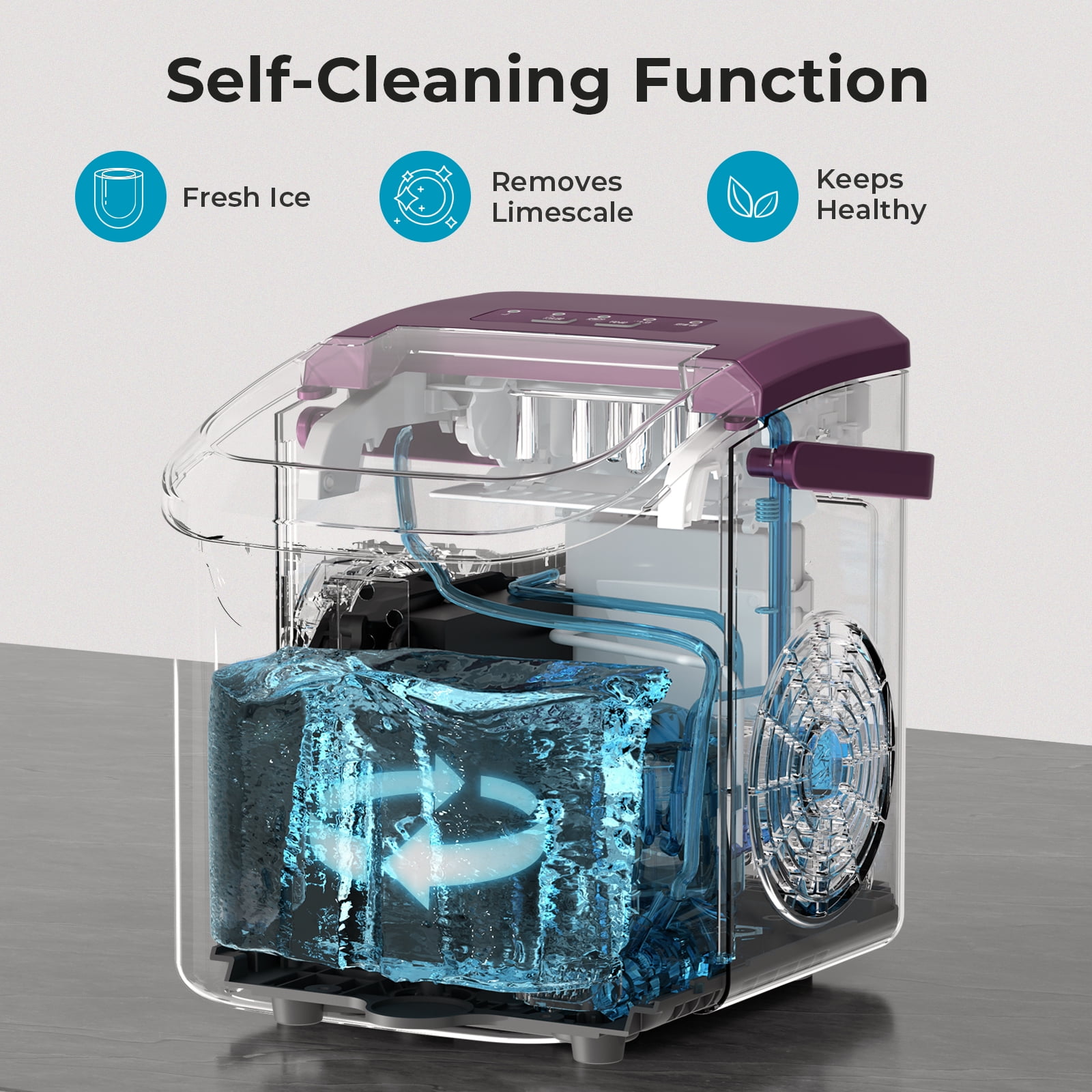 WAA Countertop Ice Makers, 26.5Lbs/Day, Quiet Portable Mini Ice Machine, Purple