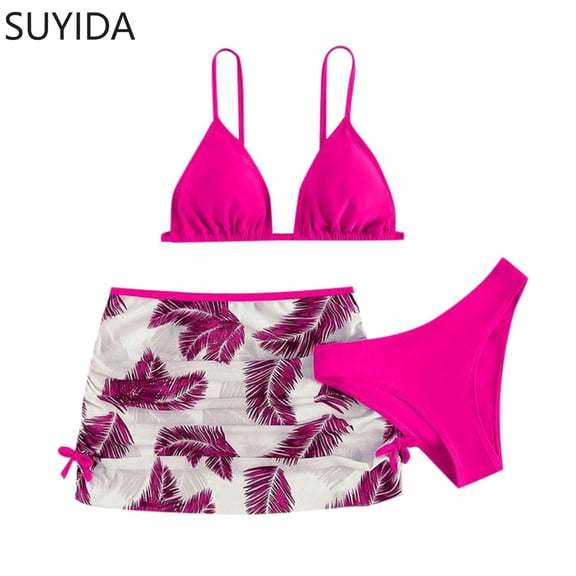Girls Swimsuit Cut Out Bikini Set Adjustable Straps Tankini with Shorts 3-Piece Ruched Color Block Ruffle Bathing Suit