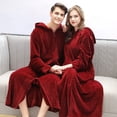 thumbnail image 3 of 2022 warm pajamas for women Fall/winter Zipper Bathrobe Hooded Nightgown  Padded Pajamas Flannel Ladies Long Nightgown Wine red L, 3 of 3