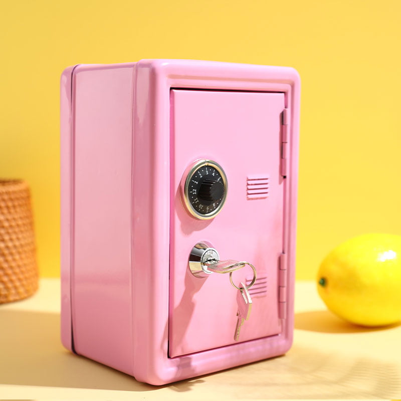 Safe Box Pink Decorative Savings Box Piggy Bank Metal Iron Dormitory Storage 