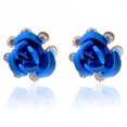 thumbnail image 3 of Trayknick Boucles d'Oreilles Mode Femme Rose Fleur Strass Incrustées Bijoux Cadeau Bleu Profond, 3 of 13