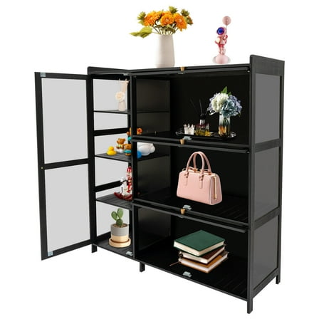 Storage Cabinet For Entryway Bamboo Display Cabinet Storage Cabinet with Doors Black Showcase