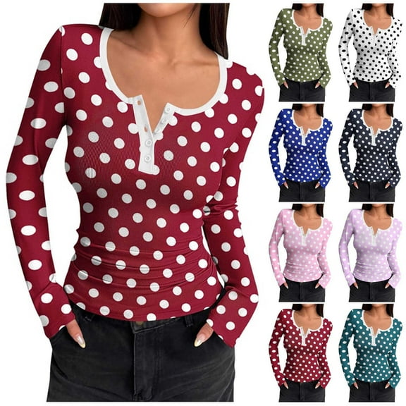Ashirexll Winter Tops for Long Sleeve Shirts for Casual Printed Square Collar Ribbed Button Down Base Layer T-Shirt