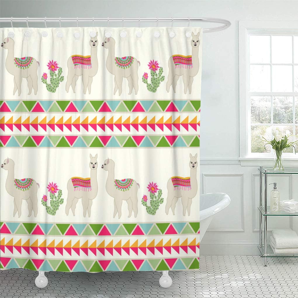 Cynlon Seamless Pattern Cute Llama Castus And Flower Cactus Aztec Bathroom Decor Bath Shower Curtain 60x72 Inch Walmart Com Walmart Com