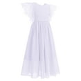 thumbnail image 2 of IBTOM CASTLE Flower Girl Flowy Ruffle Chiffon Trim A-Line Dress for Kid Wedding Junior Bridesmaid Communion Party Pageant Maxi Belted Gown 7-8 Years White, 2 of 8
