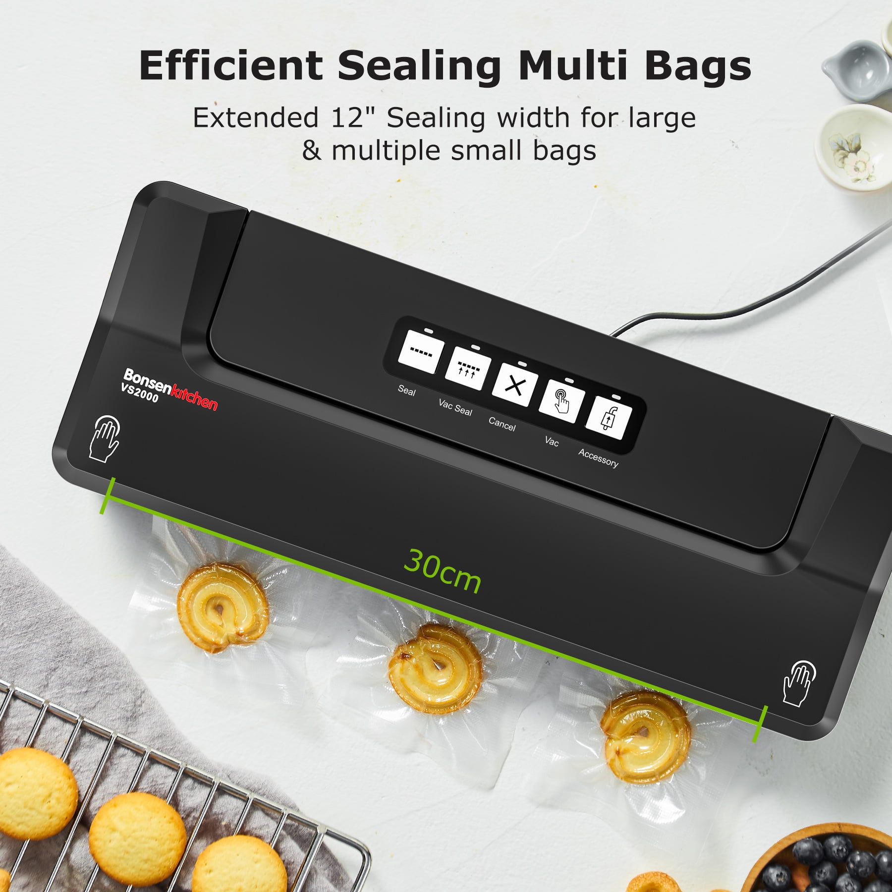 Bonsenkitchen Food Vacuum Sealer Machines, Food Saver Vacuum Packing Machines with 5 bags, Black