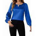 thumbnail image 3 of Women'S Satin Casual Long Sleeve Shirt, Elegant Business Work Top, Formal Autumn Outfit for the Office Blue M, 3 of 10