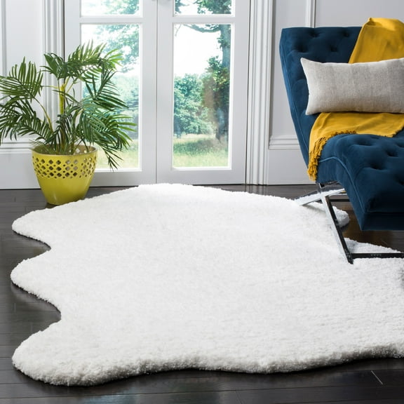 SAFAVIEH Addie Solid Plush Polyester Sheep Shag Area Rug, Ivory, 4' x 6'