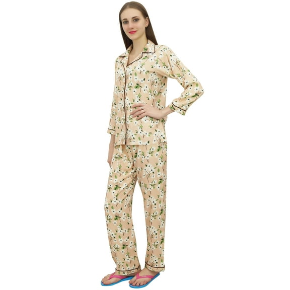 Bimba Peach Shirt With Elastic Waist Pajama Pant 2 Pcs Printe Night Wear Set-16