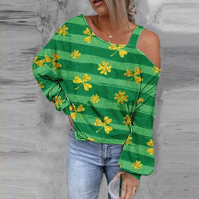 Débardeurs pour Femmes Mode Sweat-Shirt Imprimé Jour de St.Patrick Chemise à Épaulette Graphique à Manches Longues Tops