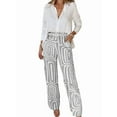 thumbnail image 1 of Conjunto de Dos Piezas para Mujer, con Estampado Geométrico, Pantalones de Cintura Alta y Camisa Sencilla. Gris L, 1 of 7