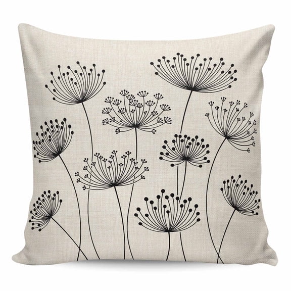 Throw Pillow Covers 24x24 Inch, Farmhouse Dandelion Decorative Pillow Cases for Couch Sofa Bed, Spring Modern Country Flower Black Beige Cotton Linen Square Home Decor Pillowcases with Hidden Zipper