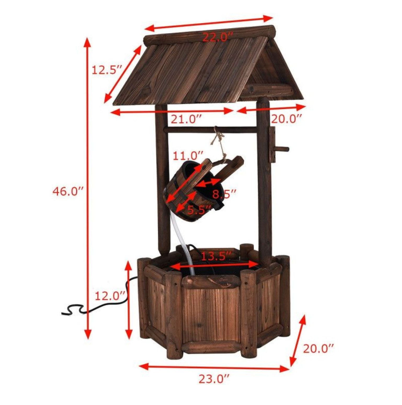 Wishing Well Fountain Outdoor, Fir Wood Water Feature with Electric Pump, Garden Decor for Patio Backyard