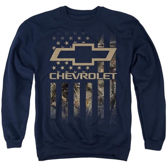 Trevco Sportswear CHV247-AS-2 Chevrolet Camo Flag Adult Crewneck Sweatshirt, Navy - Medium