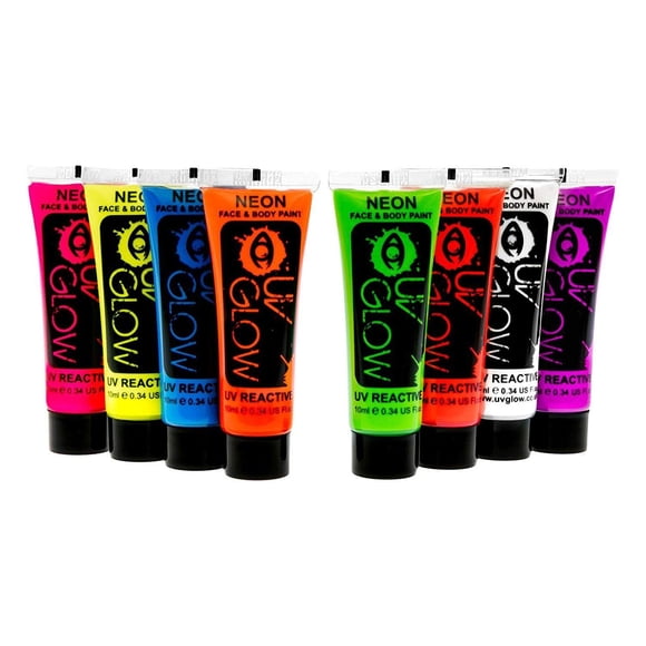 Juego de 8 tubos de pintura facial y corporal UV Glow Blacklight
