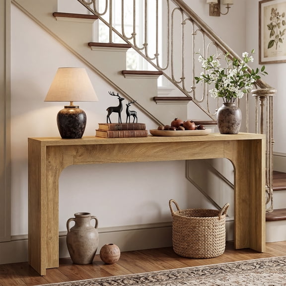 Finmind Narrow Console Table, 63 inch Modern Wood Entryway Table with Sturdy Base for Living Room, Entrance, Brown