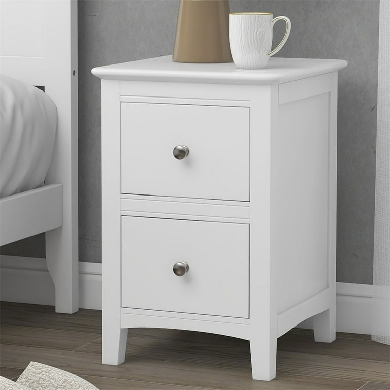 Nightstand End Table with 2 Drawers Solid Wood Nightstand Bedside