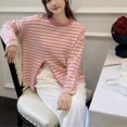 thumbnail image 3 of Suéter de punto para mujer, nuevo jersey de otoño coreano de estilo holgado, suave y combinable con todo, con rayas horizontales divididas, ropa exterior, 3 of 5