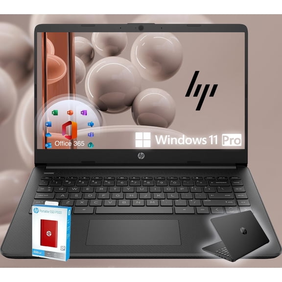 HP 14 Ultrabook * Intel 4-Core CPU * Back to School Limited Edition with Microsoft 365 * 32GB RAM * 1.6TB Storage (128GB OnBoard withHP 512GB P500 Portable SSD   1TB OneDrive) * Win 11 Pro * Black