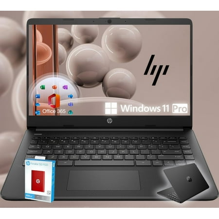 HP 14 Ultrabook * Intel 4-Core CPU * Back to School Limited Edition with Microsoft 365 * 32GB RAM * 1.6TB Storage (128GB OnBoard withHP 512GB P500 Portable SSD + 1TB OneDrive) * Win 11 Pro * Black
