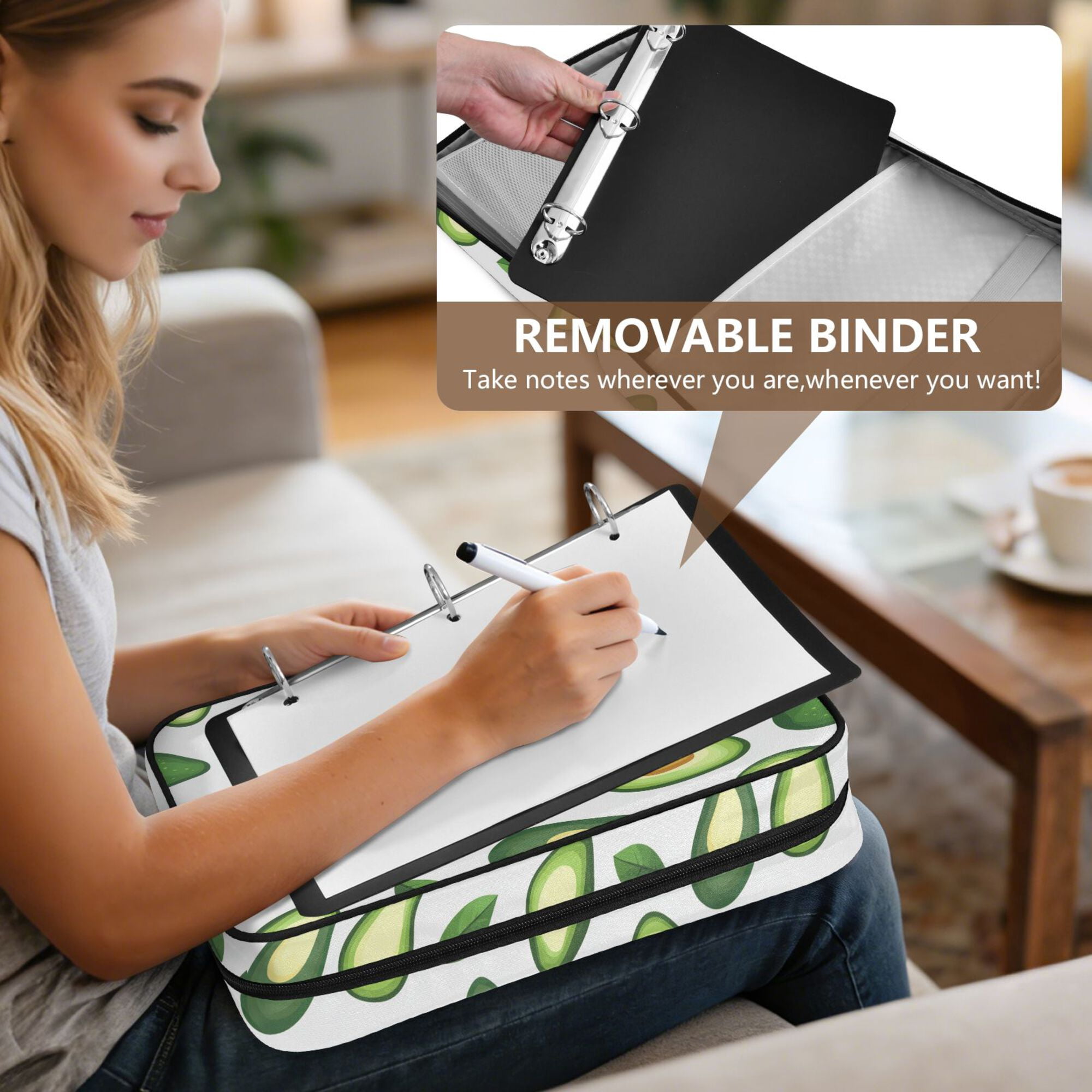FORMRS Accordion File Folder A4 Size 7-Pocket Expanding Document Organizer Bag with 3 Ring Binder, Avocado