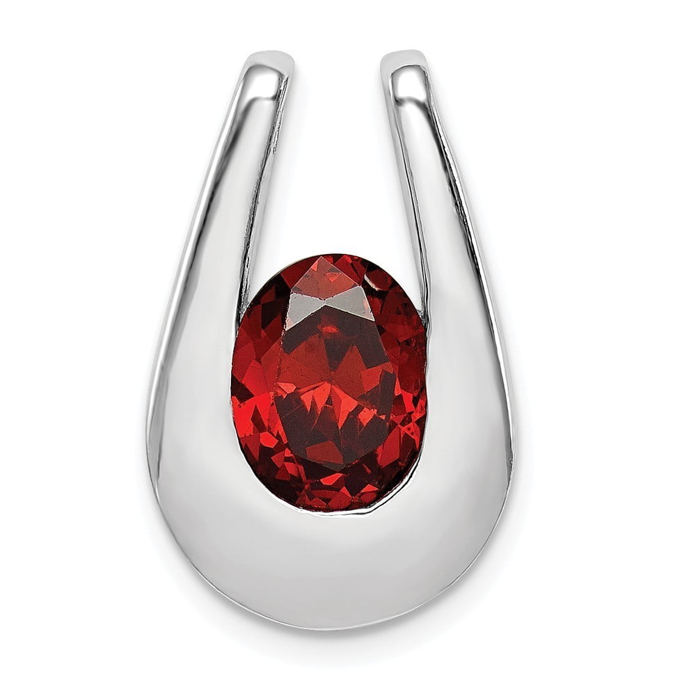 Solid 925 Sterling Silver January Simulated Birthstone Simulated Garnet Pendant 22mm x 14mm