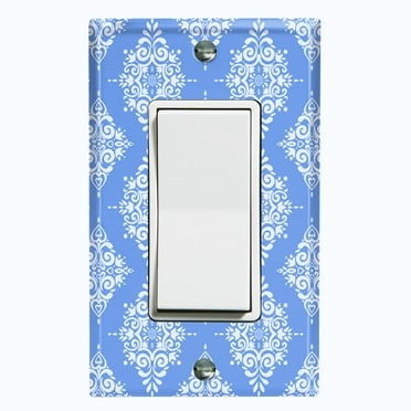 Metal Light Switch Plate Cover Blue Damask Ornament Pattern DAM040