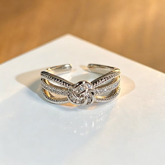 Dainty Stackable CZ Knot Open Ring Multipack, Silver Adjustable Twisted Wrap Promise Finger Rings Trendy Fashion Jewelry for Her