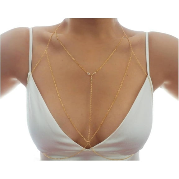 T-Row Dainty Body Chain with Crystal, Chain Bralette Top Body Chain, Bikini Body Jewelry for Women