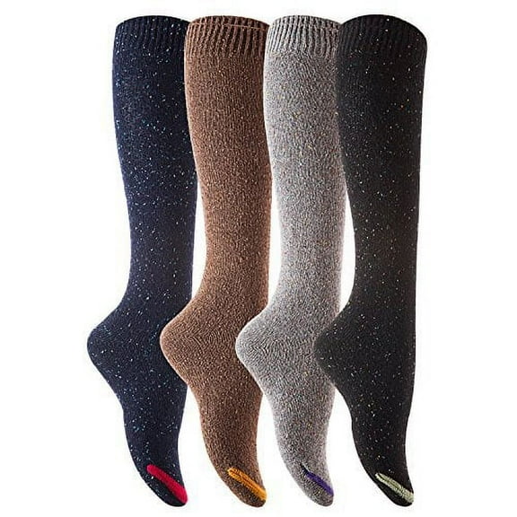 Lovely Annie Big Girl's 4 Pairs Pack Knee-High Cotton Boot Socks H158212 Size L/XL(4 Color w/o Wine)