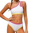 thumbnail image 2 of EliteGoogv Bikini Sets For Girls One Shoulder Padded Color Block Two Piece Swimsuit Summer Beach Pool Swimwear White, 2 of 6