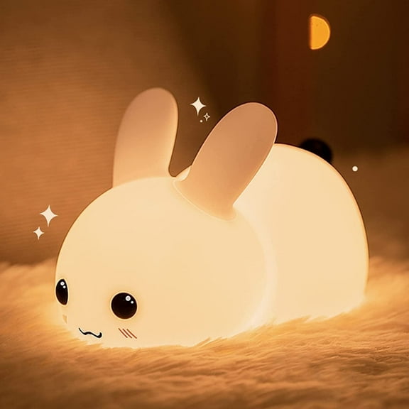 Cute Bunny Night Light for Kids, Silicone Nursery Lights for Room and Toddler Bedroom,8 Colours Nightlight and Rechargeable Animal Lamp Bunny Decor Gifts for Boys and Teen Girls