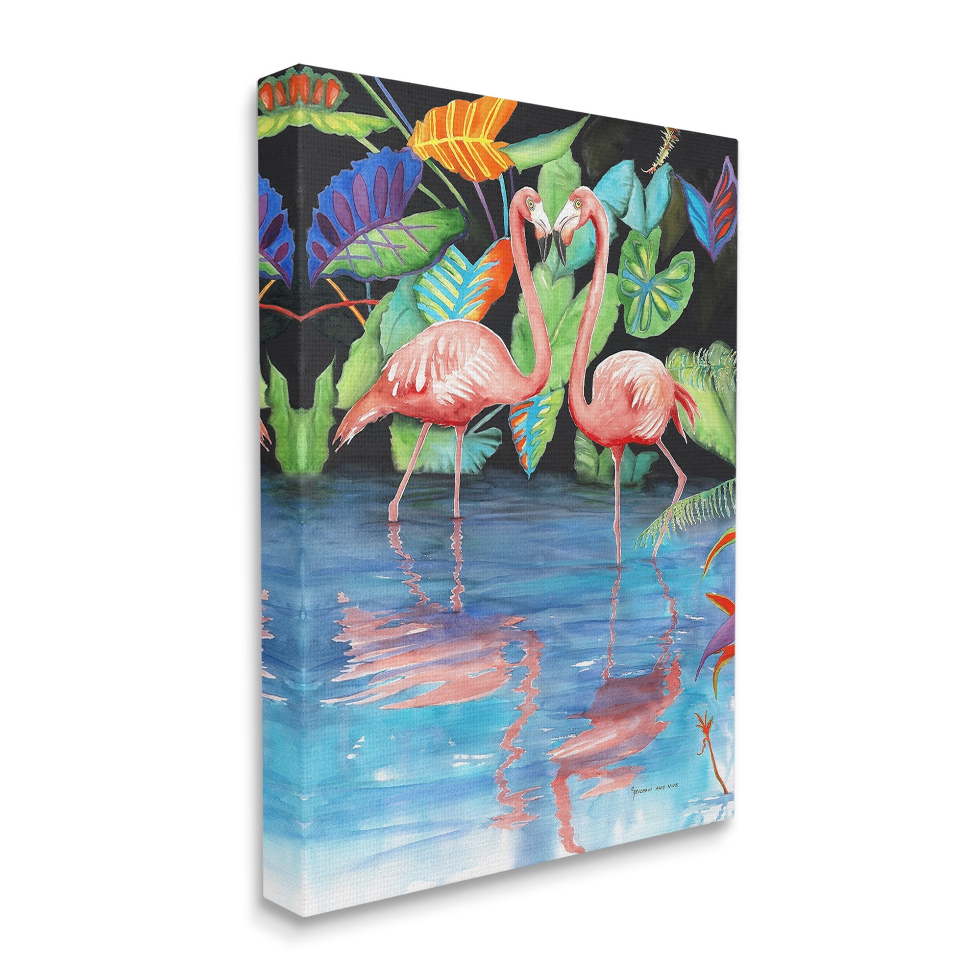 Stupell Industries Bold Flamingos Reflection Animals & Insects Painting Gallery Wrapped Canvas Art Print Wall Art, 30 x 40
