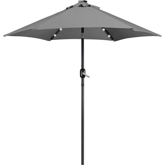 7.5 ft Solar LED Patio Umbrella with Tilt and Crank, Market Style Sunshade for Outdoor Use, Grey
