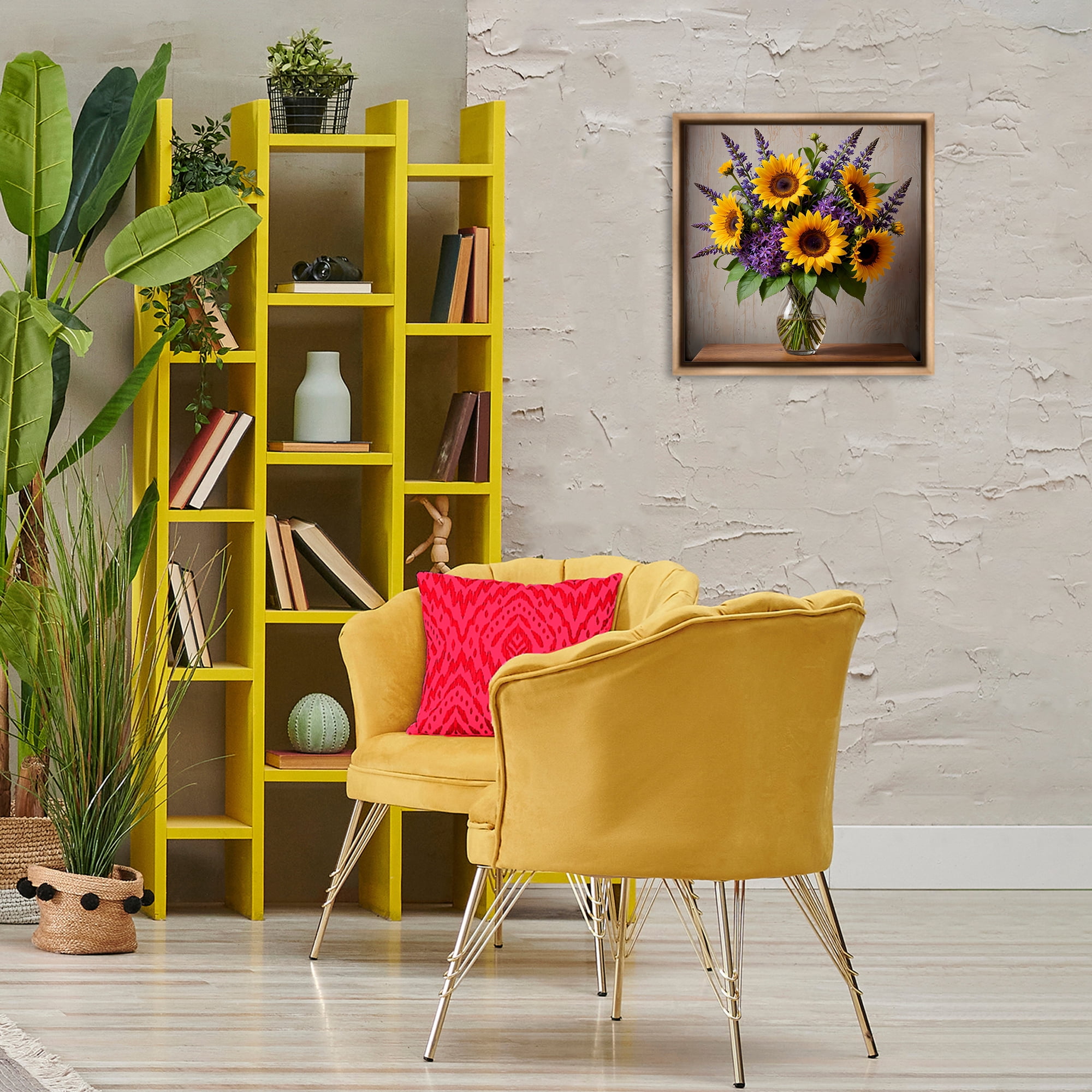 Stupell Industries Sunflower & Lavender Bouquet Plants & Flowers Painting Brown Floater Framed Canvas Art Print Wall Art, 18 x 18