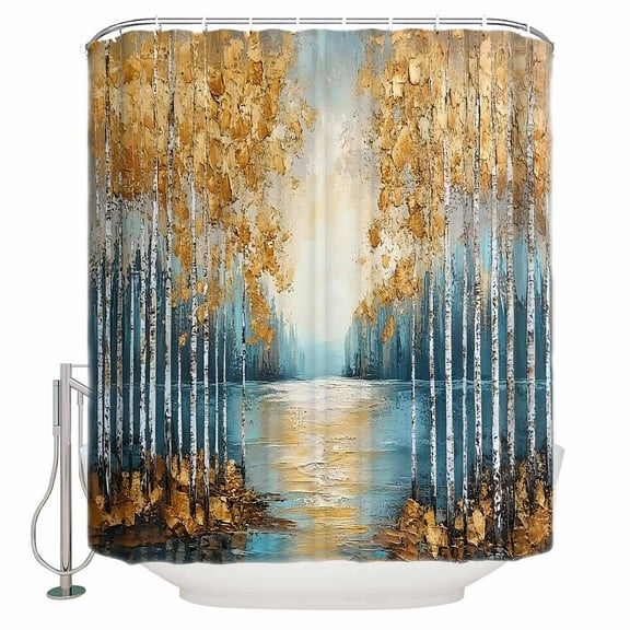Extra Long Shower Curtain 72x96 Inch, Impressionist Oil Painting Shower Curtain Waterproof Bathroom Decor Modern Tree Spring Summer Fabric Bath Curtain Set Accessories with Hooks