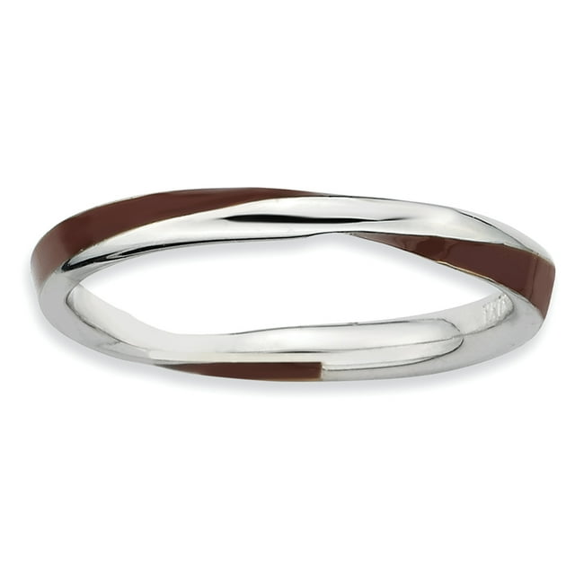 Bague Émaillée Torsadée Marron en Argent Sterling Stackable Expressions Taille 7