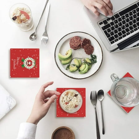 

FMSHPON Merry Christmas Santa Claus Set of 4 Coaster for Drinks Absorbent Ceramic Stone Coasters Cup Mat with Cork Base for Home Kitchen Room Coffee Table Bar Decor