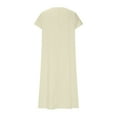thumbnail image 4 of Graduation Dresses, Linen V Neck Short Sleeve Maxi Dress Elegant Loose Cocktail Wedding Guest Plus Size Beach Casual Long Sundress Black Mini For Women Purple Dress Casual (L, Beige) ZMTing, 4 of 5