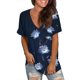 thumbnail image 1 of Gibobby Camiseta de manga corta para mujer Camiseta suelta informal con cuello en V para mujer, blusa manga corta con estampado(Azul oscuro,CH), 1 of 4