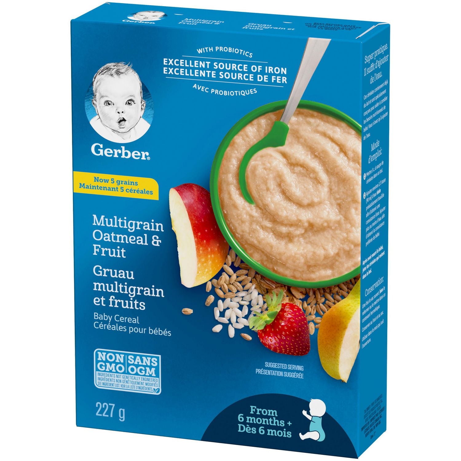 Céréales pour bébés GERBER® Étape 2 Avoine et multigrains avec fruits 227 g 227 GR