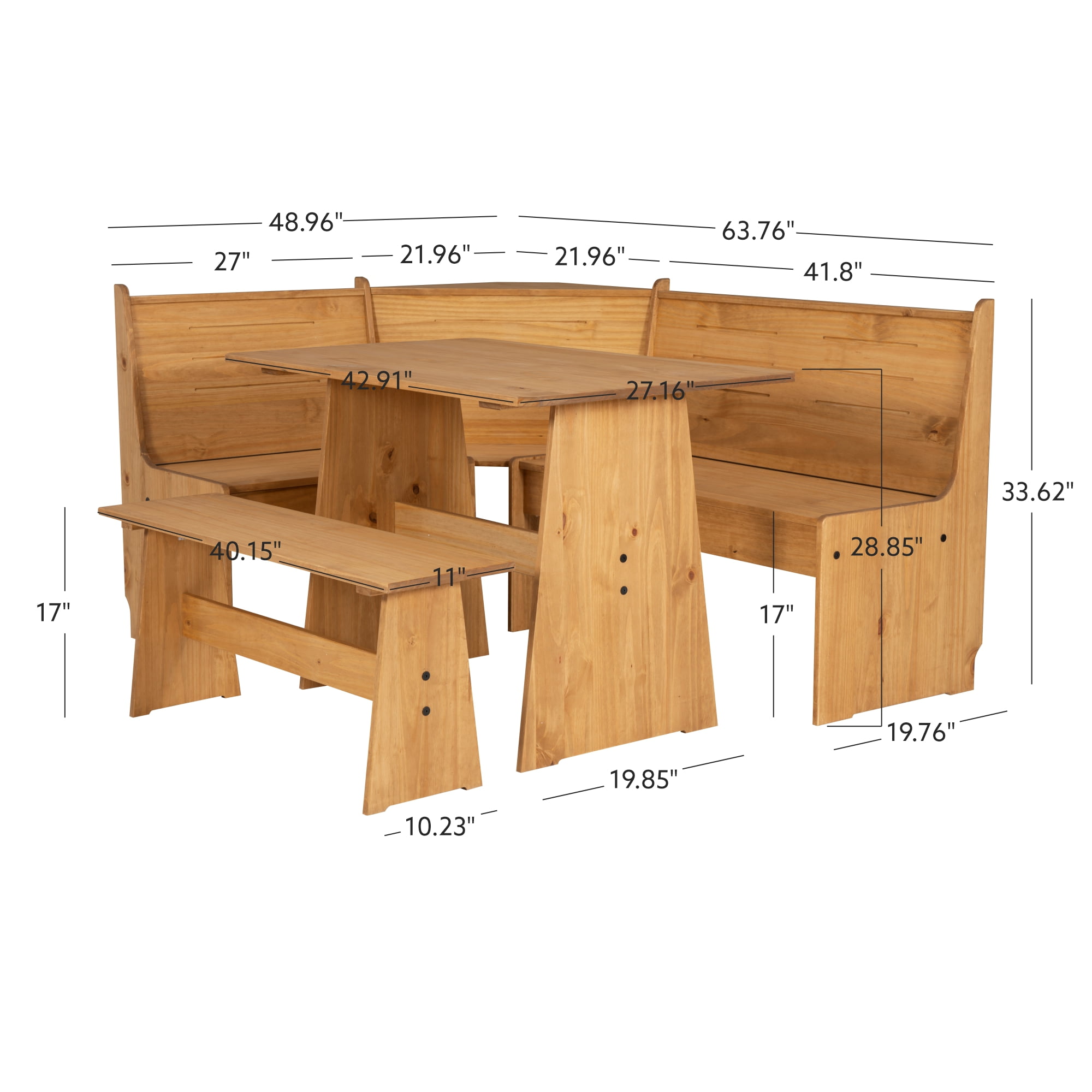 Linon Wickford 3-Piece Coastal Corner Breakfast Nook Dining Set with Storage, Natural