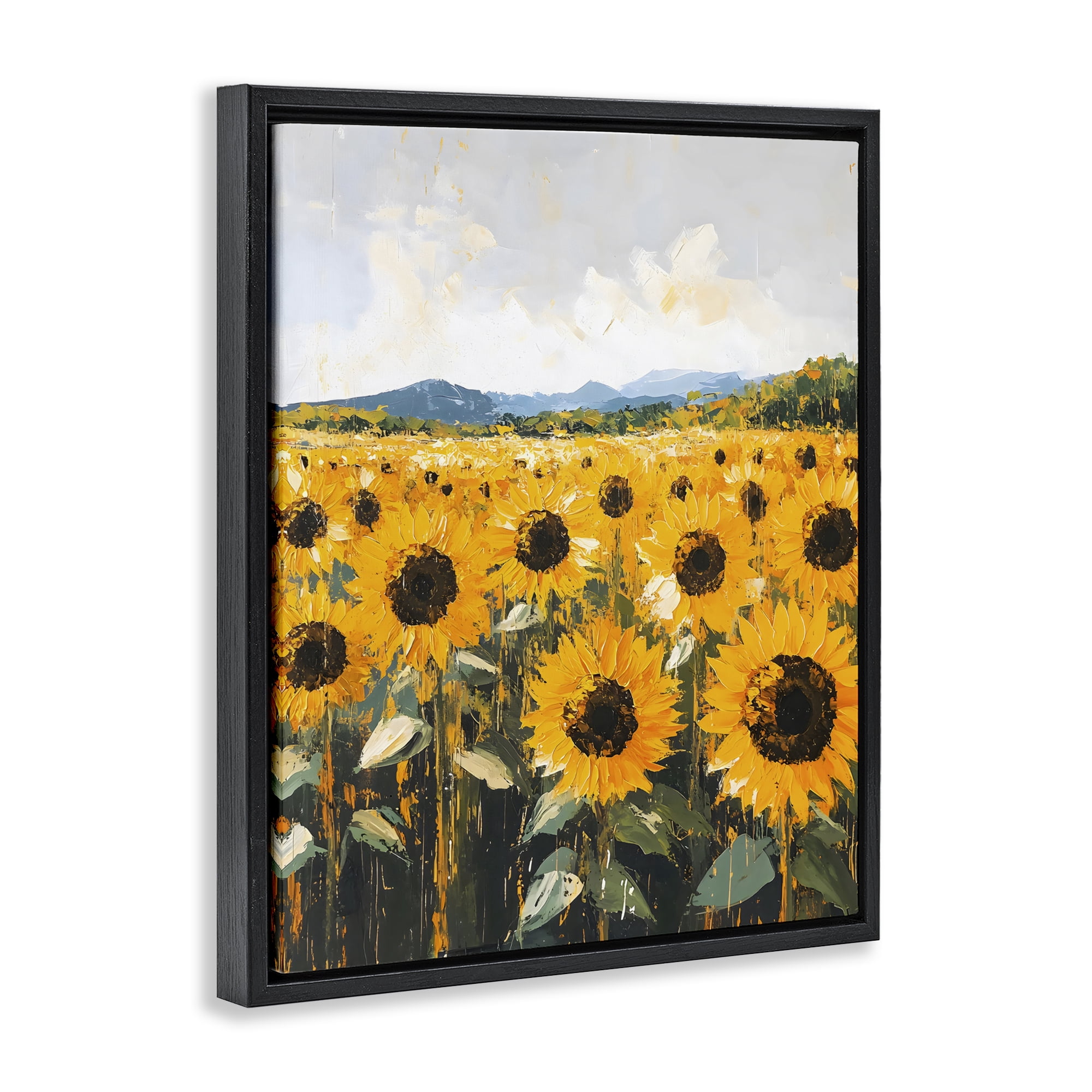 Stupell Industries Beautiful Sunflowers in Field Black Framed Floater Canvas Wall Art, design by Creative Studio