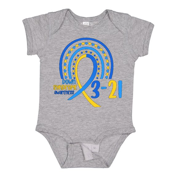 Inktastic 3-21 World Down Syndrome Day Blue and Yellow Rainbow Ribbon Boys or Girls Baby Bodysuit