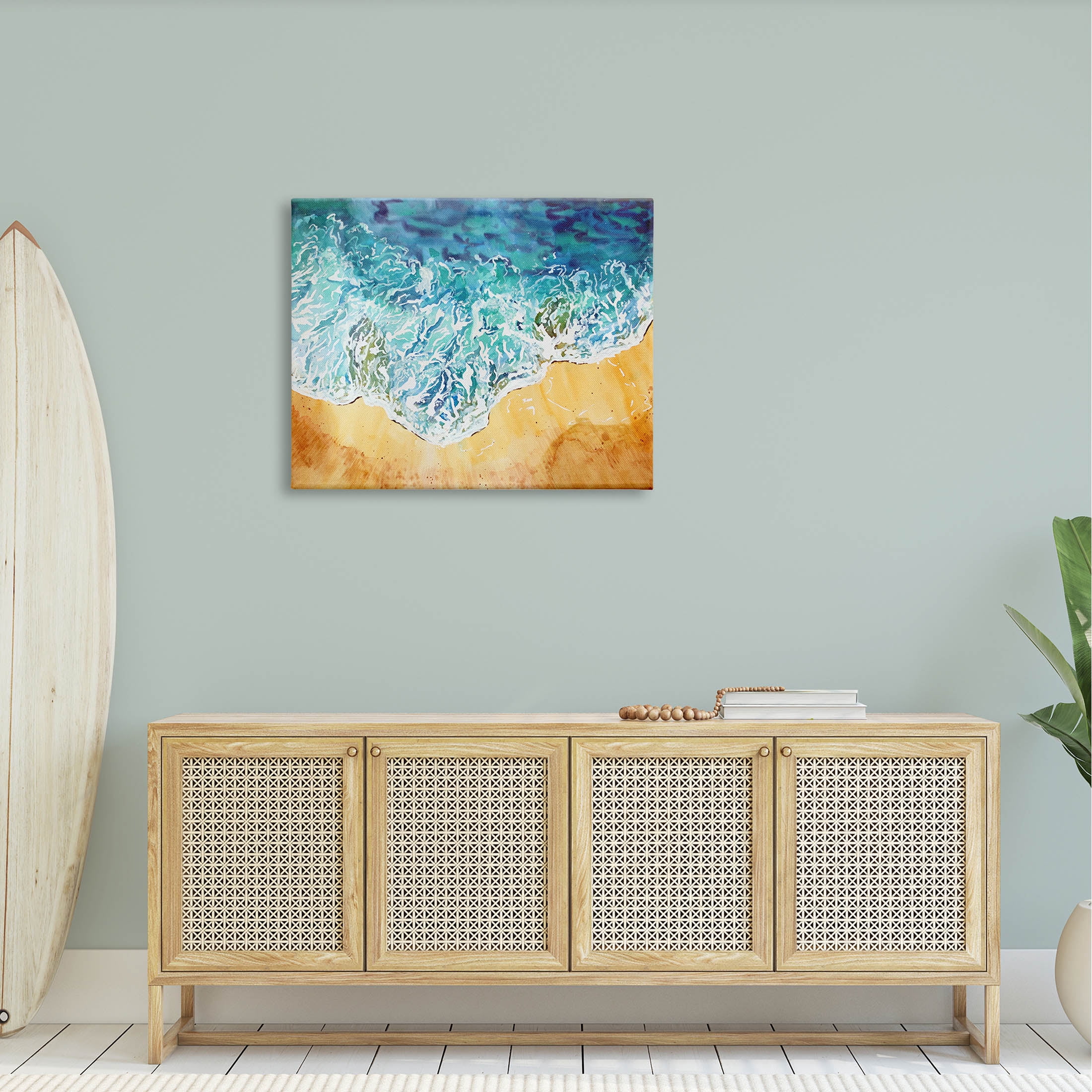 Aerial Wave Splash Shore Coastal Graphic Art Gallery Wrapped Canvas Print Wall Art