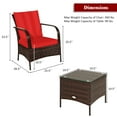 thumbnail image 2 of Costway 3 PCS Patio Wicker Rattan Furniture Set Coffee Table & 2 Rattan Chair W/Cushions, 2 of 9