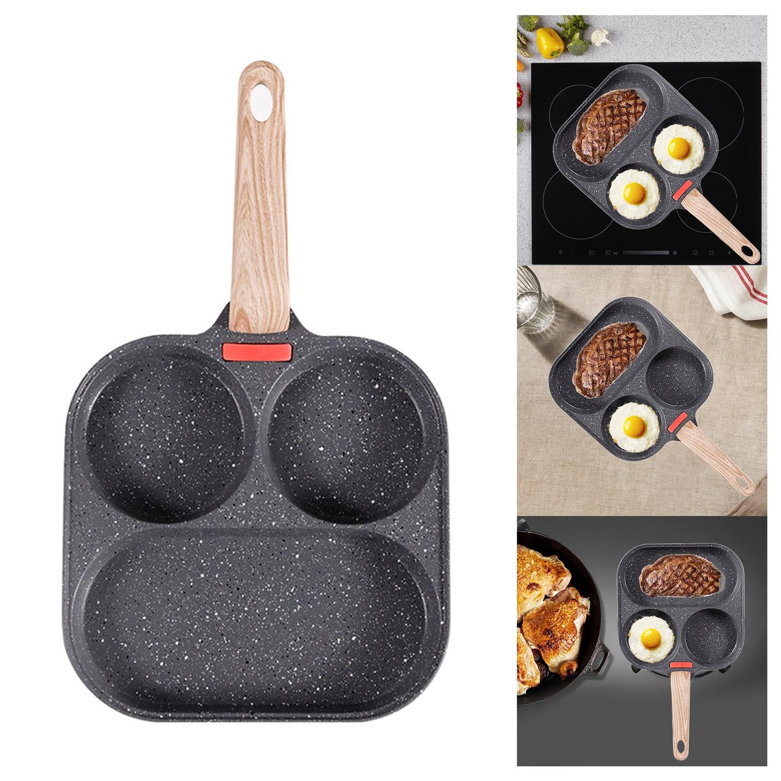 Egg Frying Pan, Divided Grill Frying Pan Egg Cooker Pan Kitchen Cooking  Tool 3 in 1 Nonstick Pan, for Baking Frying Cooking Steak Breakfast violet
