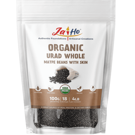 Jai Ho Organic Urad Whole Black 4 lb - Black Gram Dal - USDA Organic | Non-GMO | Chemical-Free | Kosher | 4 Lb (Urad Whole (With Skin))