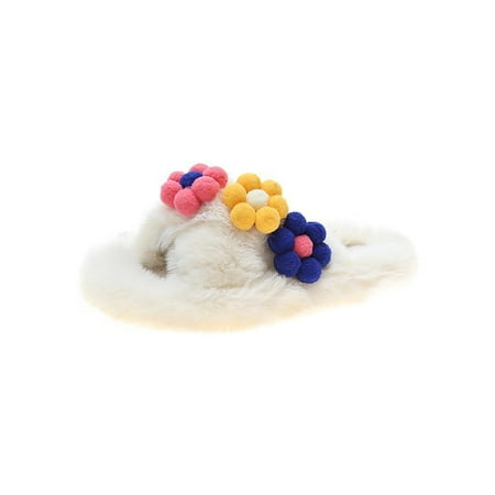 

Woobling Women Breathable Cross-strap House Shoes Home Cozy Winter Warm Slide Sandals Bedroom Casual Flat Fuzzy Slippers