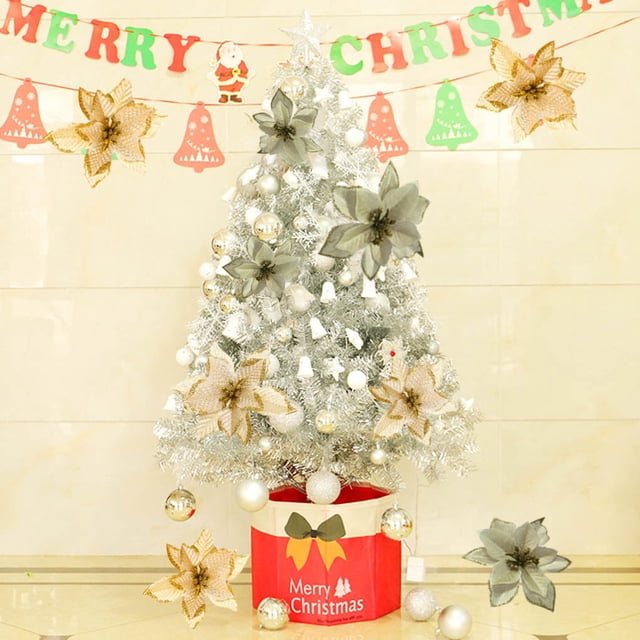 1pc Christmas Tree Decorative Fake Fake Flower Head Flower Artificial Glitter Flower Head Xmas Decoration - Light Gold